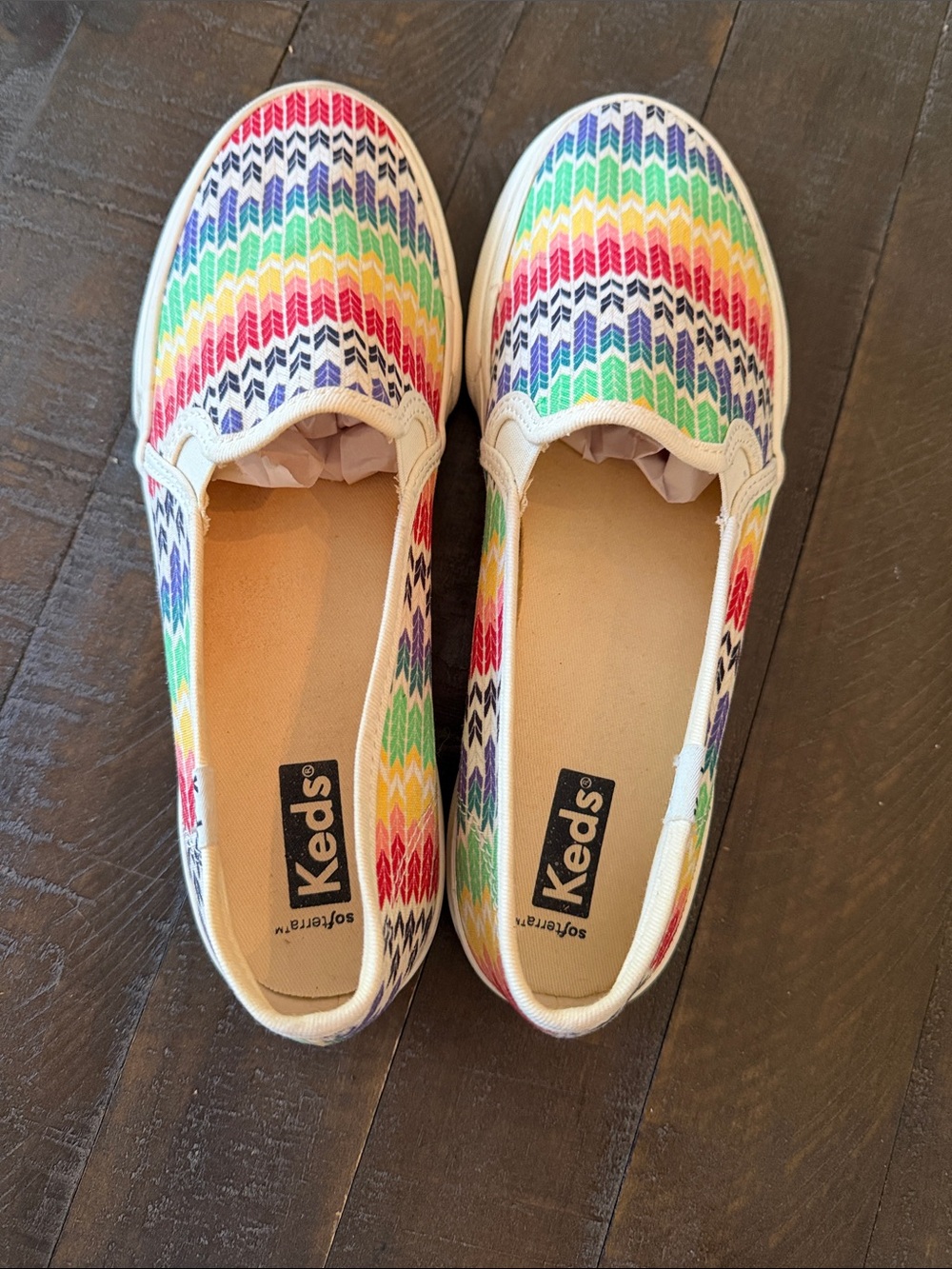 Keds Slip-On Sneakers in Rainbow Chevron (red, yellow, green, blue, purple) - Picture 5 of 11